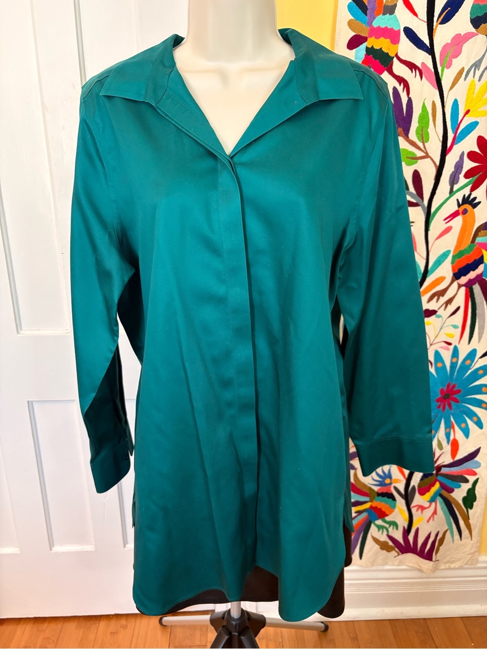 Chico's Teal Button-Front Tunic Shirt